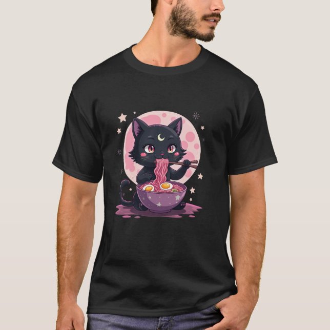 Pastel Goth Aesthetic Kawaii Creepy Cat Eating Ram T-Shirt (Front)