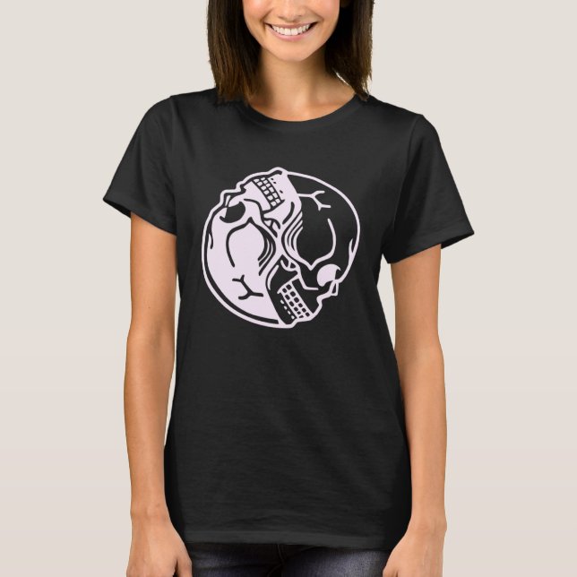 Pastel Goth Aesthetic Pink Ying Yang Skull Graphic T-Shirt (Front)