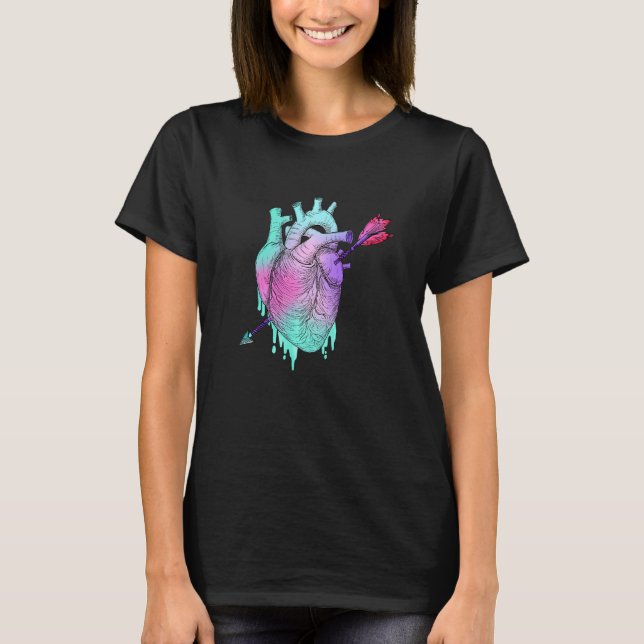 Pastel Goth Anatomical Heart With Arrow Valentine T-Shirt (Front)