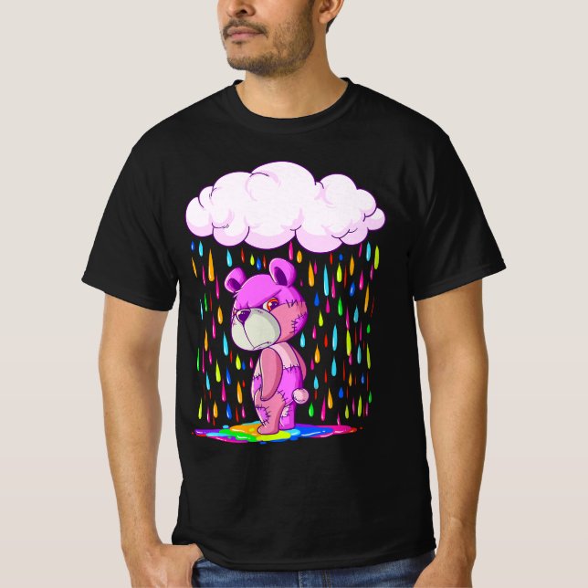 Pastel Goth Angry Teddy Bear Under Patel Rain and  T-Shirt (Front)