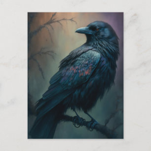 Pastel Goth Art Illustrated Solitary Crow Postcard