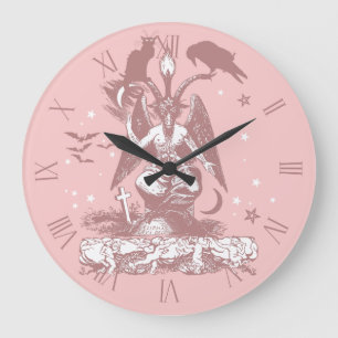 Pastel Goth Bahomet with a Cat and a Raven Large Clock