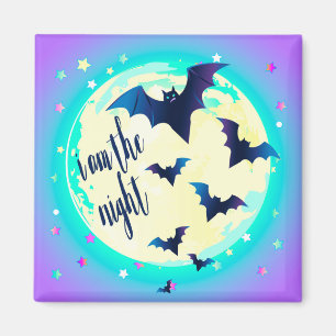 Pastel Goth Bat Art - “I am the Night” Quote Magnet