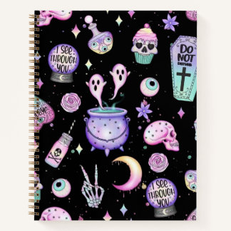 Pastel goth, black, Hardcover Spiral Notebook