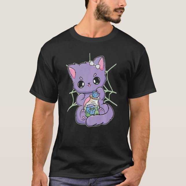 Pastel Goth Cat With Magic Potion For Witchy Acade T-Shirt (Front)
