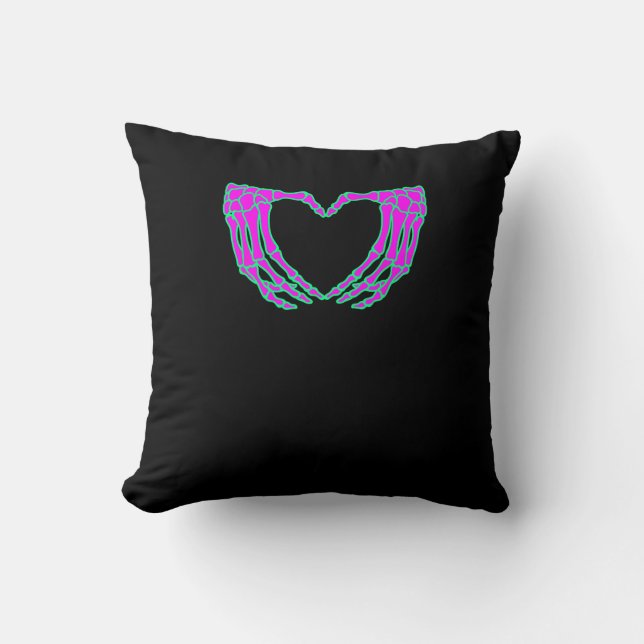 Pastel Goth Clothing, Skeleton Heart Hands  Cushion (Front)