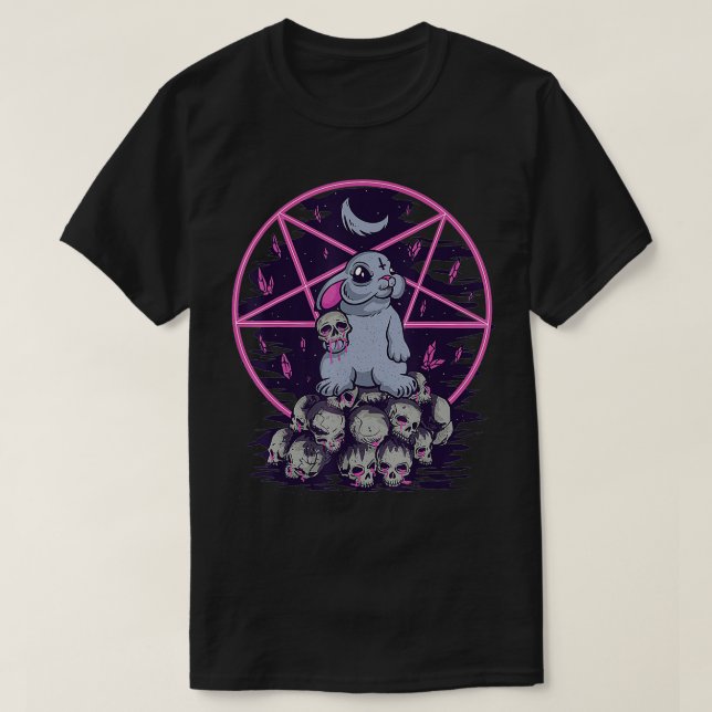 Pastel Goth Cute Creepy Bunny And Skull Menhera Wi T-Shirt (Design Front)