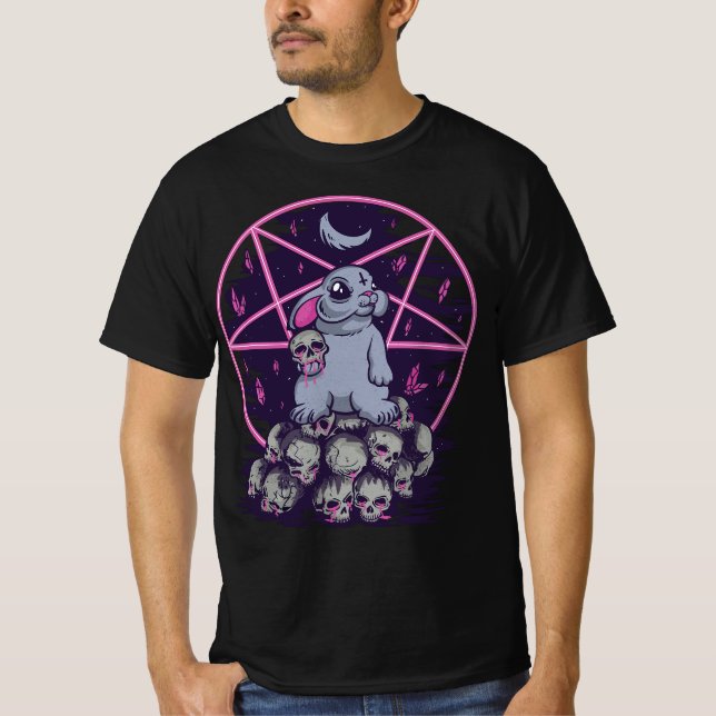 Pastel Goth Cute Creepy Bunny And Skull Menhera Wi T-Shirt (Front)