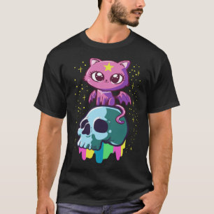 Pastel Goth Cute Witchy Winged Cat And Skull T-Shirt