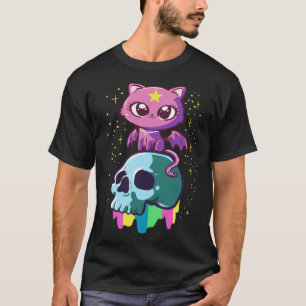 Pastel Goth Cute Witchy Winged Cat And Skull T-Shirt