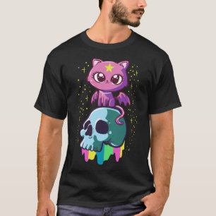 Pastel Goth Cute Witchy Winged Cat And Skull T-Shirt