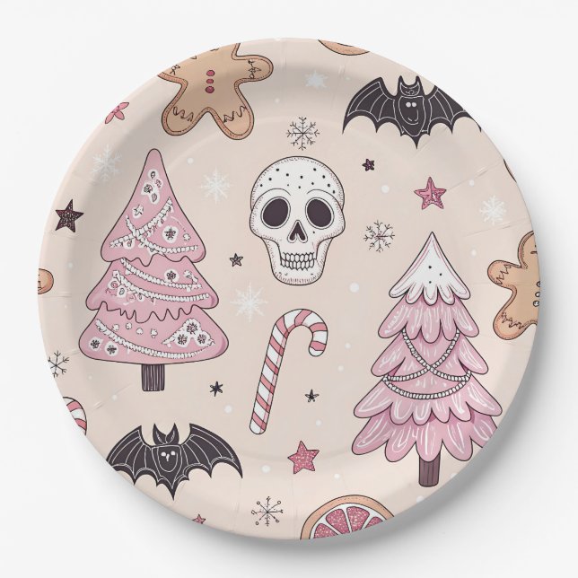 Pastel goth emo Christmas Paper Plate (Front)