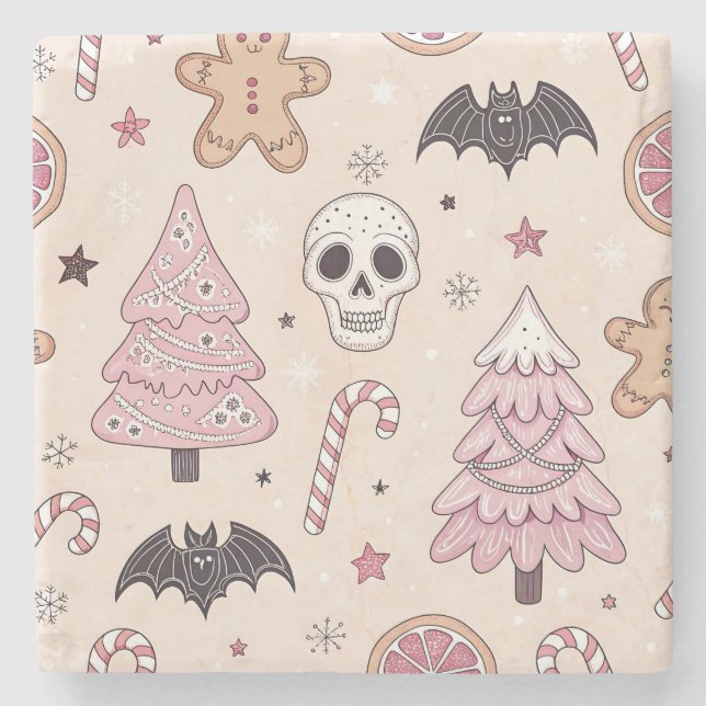 Pastel goth emo Christmas Stone Coaster (Front)