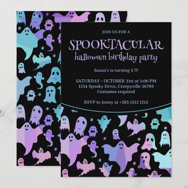 Pastel Goth Ghosts Halloween Birthday Party Invitation (Front/Back)