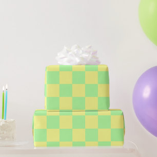 Pastel Goth Green and Yellow Checkers Wrapping Paper