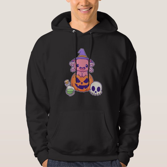 Pastel Goth Halloween Axolotl Witch Hoodie (Front)