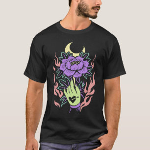 Pastel Goth Hand Holding Flower Moon Gardening Pla T-Shirt