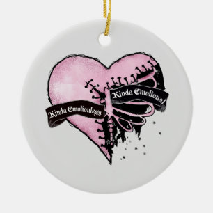 Pastel Goth Heart Emotional and Emotionless Ceramic Ornament