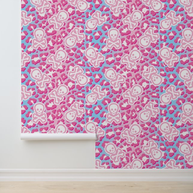 Pastel Goth Leopard Print Ombre Pirate Jolly Roger Wallpaper (Application)