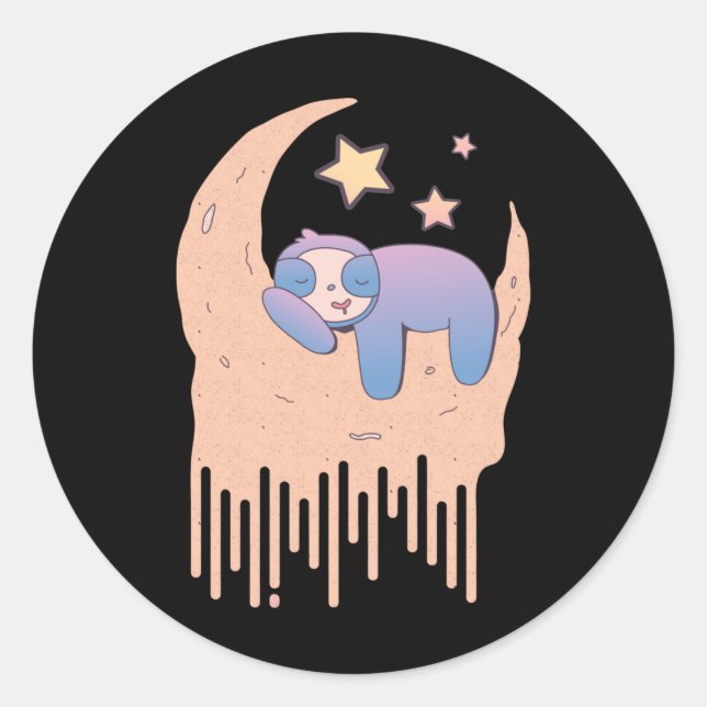 Pastel Goth Moon Aesthetic Kawaii Sloth Classic Round Sticker (Front)