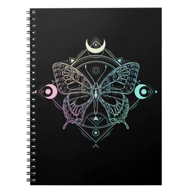 Pastel Goth Moon Gothic Wicca Crescent Butterfly Notebook (Front)