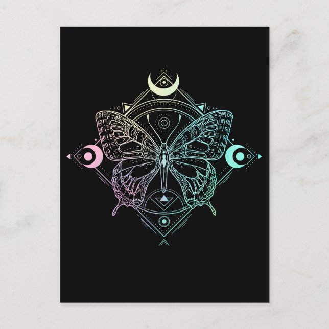 Pastel Goth Moon Gothic Wicca Crescent Butterfly Postcard (Front)