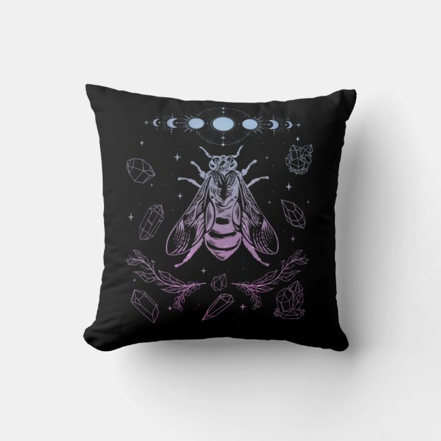 Pastel Goth Moon Insect Gothic Wicca Crescent Bee Cushion (Front)