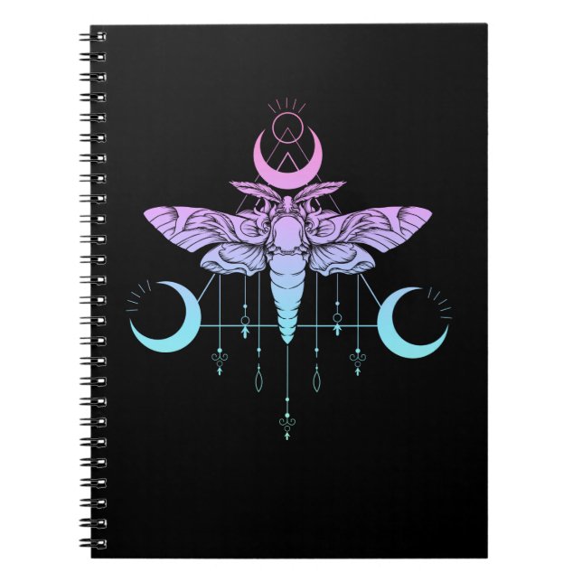 Pastel Goth Moon Kawaii Aesthetic Moth Notebook (Front)