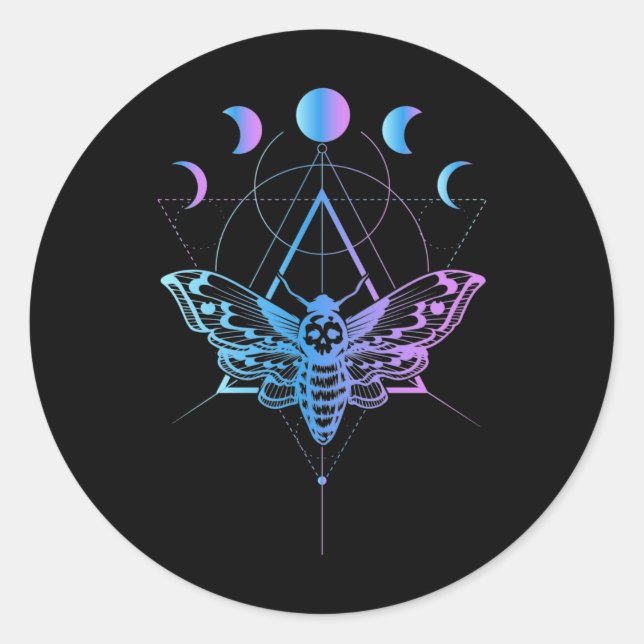 Pastel Goth Moon Moth Crescent Geometry Classic Round Sticker (Front)
