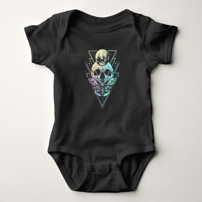 Pastel Goth Moon Skull Gothic Wicca Crescent Moth Baby Bodysuit (Front)