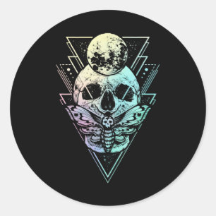 Pastel Goth Moon Skull Gothic Wicca Crescent Moth Classic Round Sticker