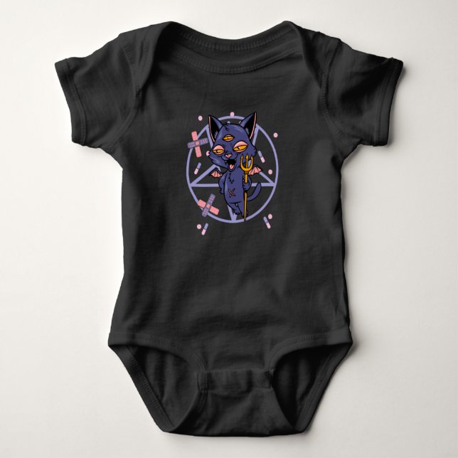 Pastel Goth Moon Wiccan Animal Cat Baby Bodysuit (Front)
