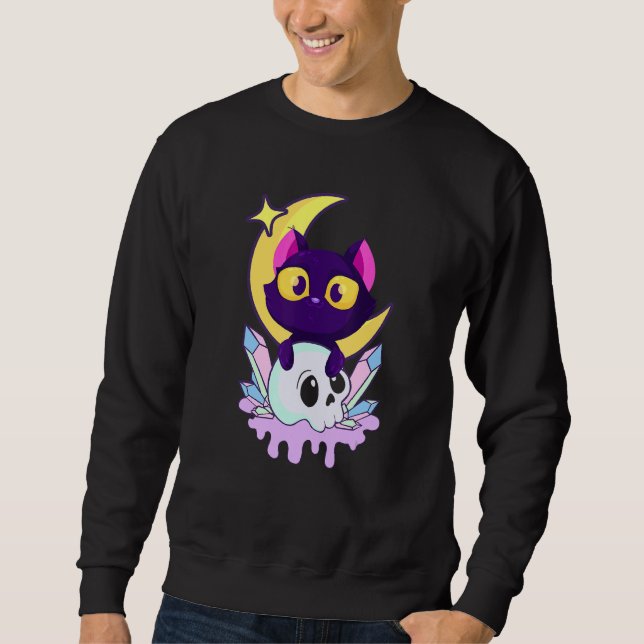 Pastel Goth Moon Wiccan Animal Cat Skull Sweatshirt (Front)