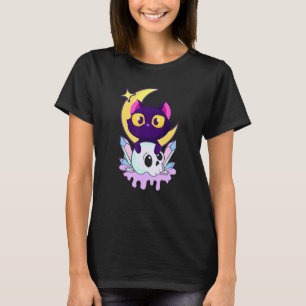 Pastel Goth Moon Wiccan Animal Cat Skull T-Shirt