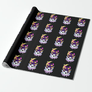 Pastel Goth Moon Wiccan Animal Cat Skull Wrapping Paper