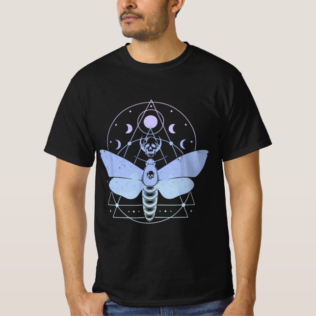 Pastel Goth Moth Moon Wiccan Crescent Skull  T-Shirt (Front)