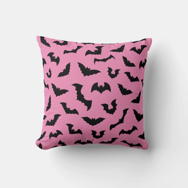 Pastel goth pink bats pattern halloween cushion (Front)