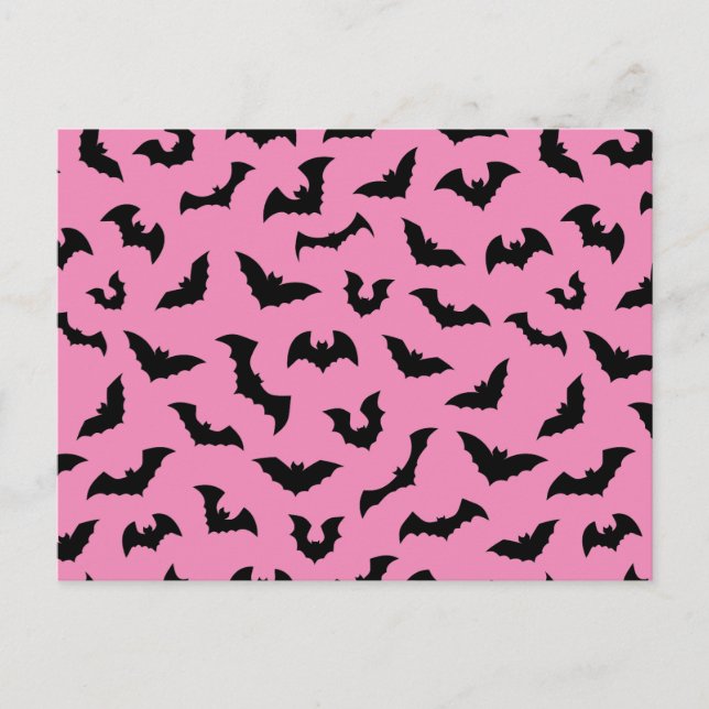 Pastel goth pink bats pattern halloween postcard (Front)