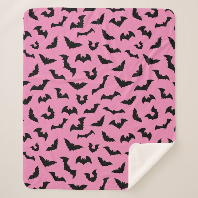 Pastel goth pink bats pattern halloween sherpa blanket (Front)