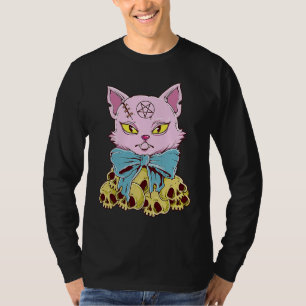 Pastel Goth Scary Demon Cat and Skull T-Shirt