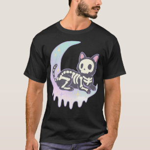 Pastel Goth Skeleton Cat On Crescent Moon T-Shirt