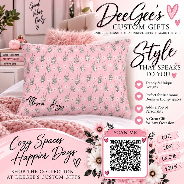 Pastel Goth Skeleton Peace Hand Pattern Decorative Cushion (Creator Uploaded)
