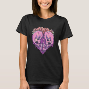 Pastel Goth Skull Heart Pattern Rose Flower Emo Pu T-Shirt