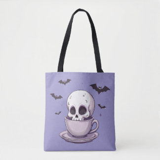 Pastel Goth Skull in Teacup Tote Bag