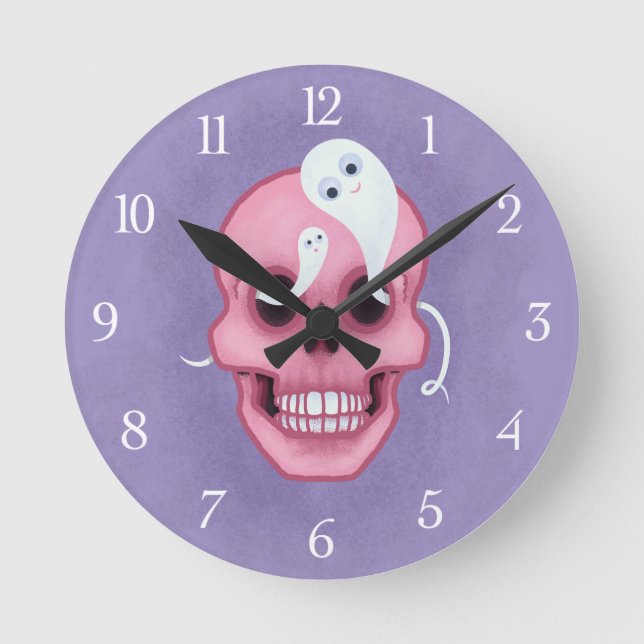 Pastel goth skull spooky cute round clock (Front)