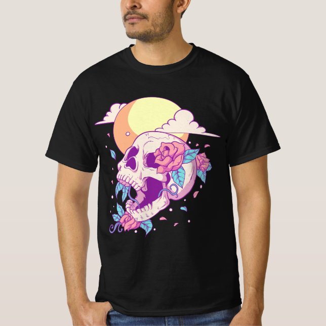 Pastel Goth Sugar Skull And Moon Kawaii  T-Shirt (Front)