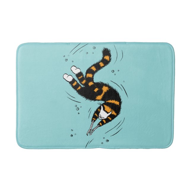 Pastel Goth Swimming Cat Skeleton Bath Mat (Front)