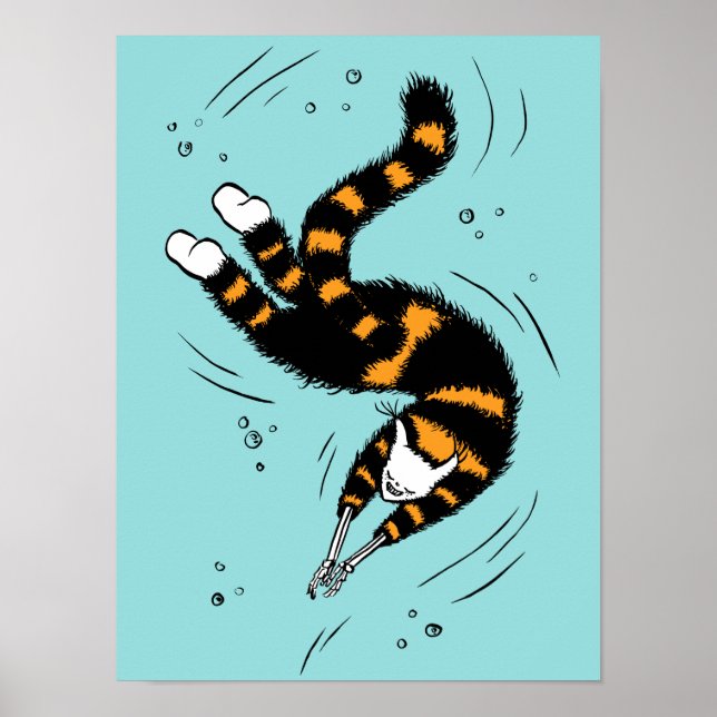 Pastel Goth Swimming Cat Skeleton Poster (Front)