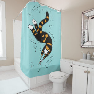 Pastel Goth Swimming Cat Skeleton Shower Curtain