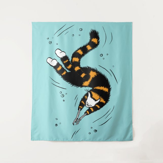 Pastel Goth Swimming Cat Skeleton Tapestry (Front)